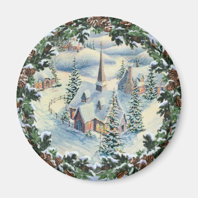 CHURCH & WREATH by SHARON SHARPE Magnet (Framsidan)