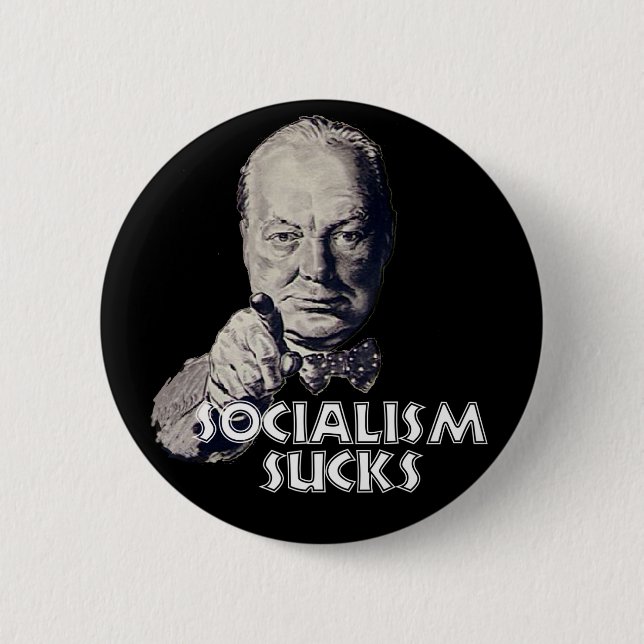 Churchill citationstecken: Socialismen suger! Knapp (Framsida)