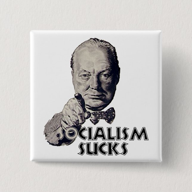 Churchill citationstecken: Socialismen suger! Knapp (Framsida)