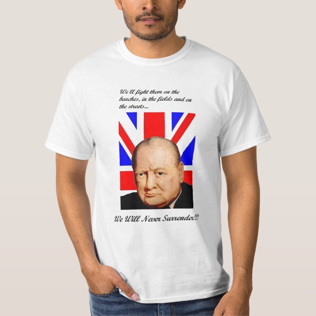 Churchill kapitulerar aldrig den grundläggande t-shirt (Framsida)