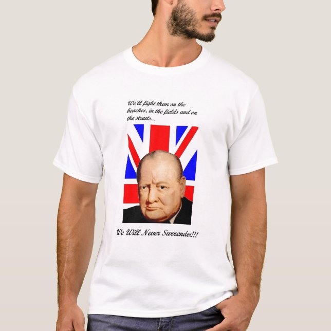 Churchill kapitulerar aldrig den grundläggande t-shirt (Framsida)