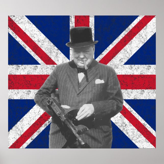 Churchill med en Tommy Gun Poster (Framsidan)