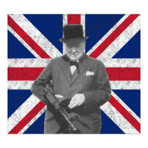 Churchill med en Tommy Gun