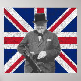 Churchill med en Tommy Gun Poster
