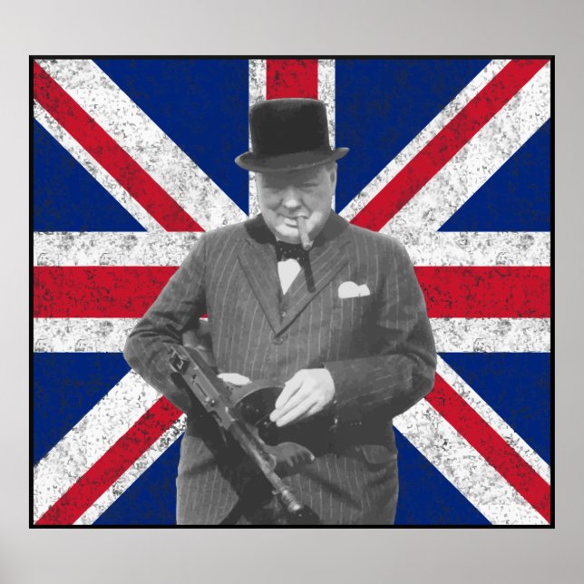 Churchill med en Tommy Gun Poster (Framsidan)