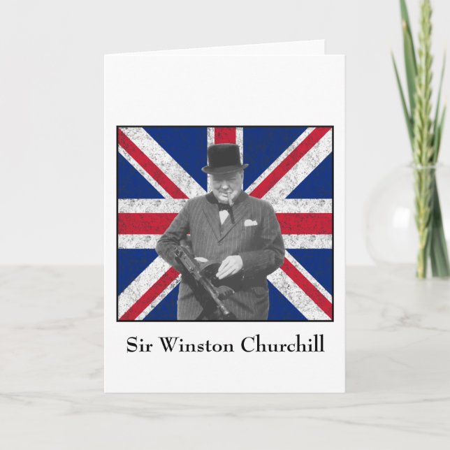 Churchill Posating with British Flagga Kort (Framsida)