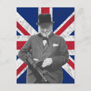 Churchill Posating with British Flagga Vykort