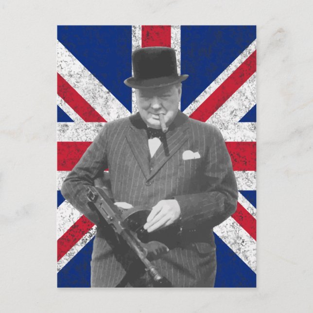 Churchill Posating with British Flagga Vykort (Framsida)