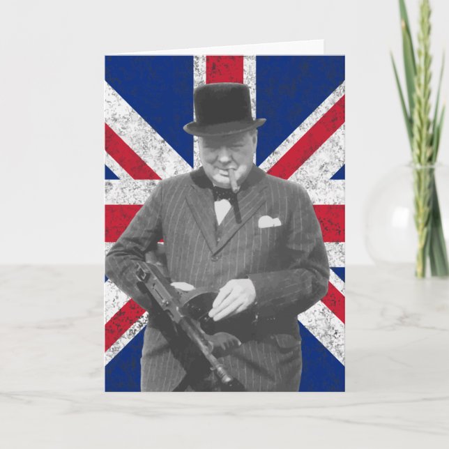 Churchill som poserar med den brittiska flagga kort (Framsida)