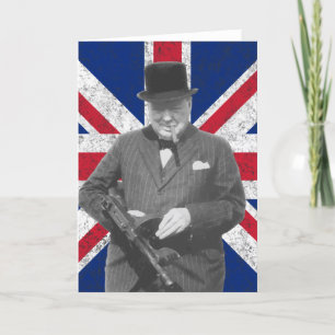 Churchill som poserar med den brittiska flagga kort