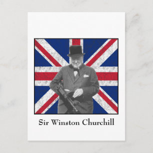 Churchill som poserar med den brittiska flagga vykort