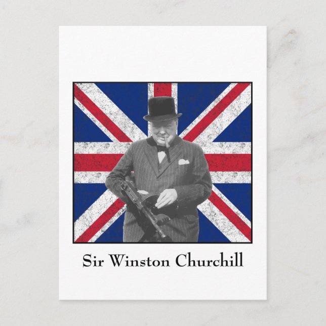 Churchill som poserar med den brittiska flagga vykort (Framsida)
