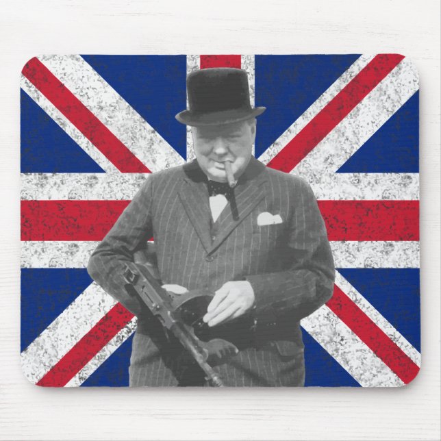Churchill som poserar med ett Tommy vapen Musmatta (Framsidan)