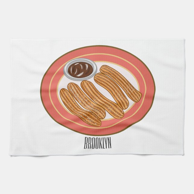 Churro tecknad illustration kökshandduk (Horisontell)