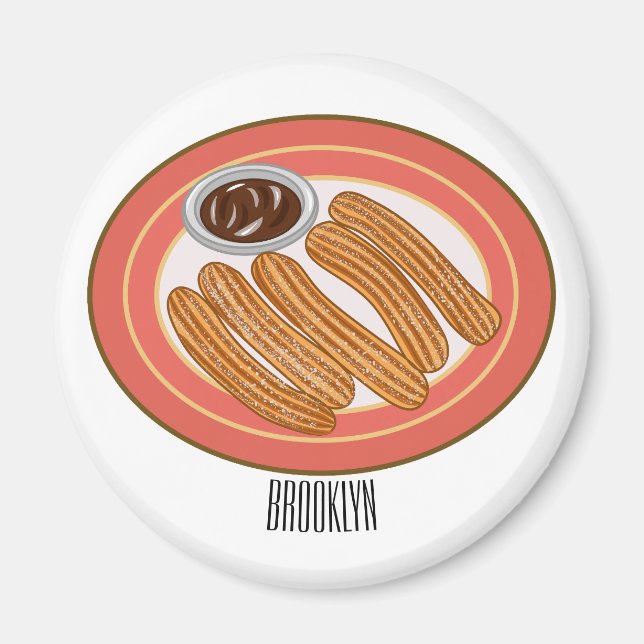Churro tecknad illustration magnet (Framsidan)