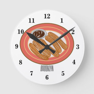 Churro tecknad illustration rund klocka