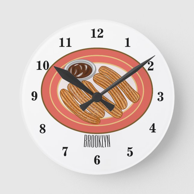 Churro tecknad illustration rund klocka (Framsida)