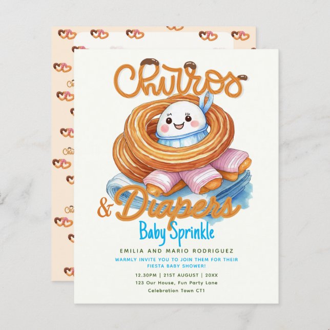 Churros och Diaper Baby Sprinkle Shower BUDGET (Fram/baksida)