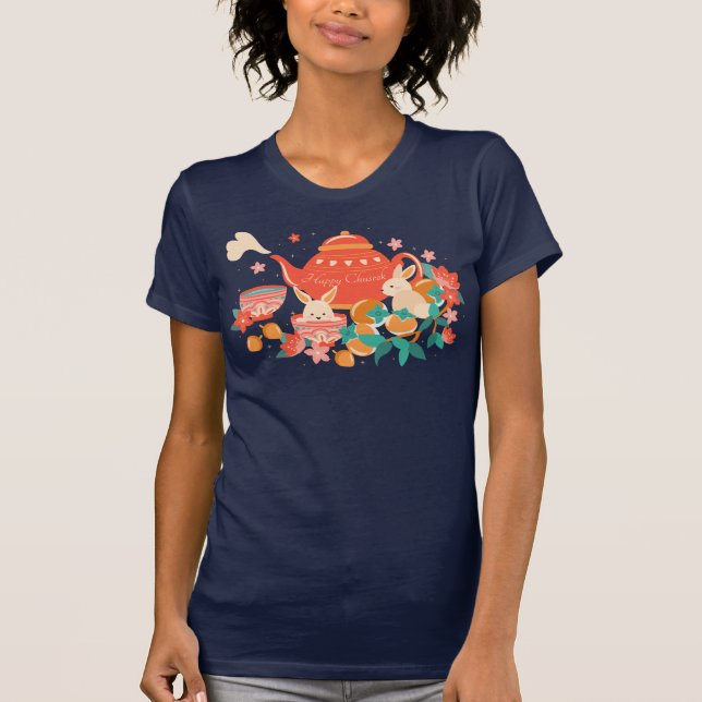 Chuseok Mid-Autumn Festival Tekanna och Bunnies T Shirt (Framsida)