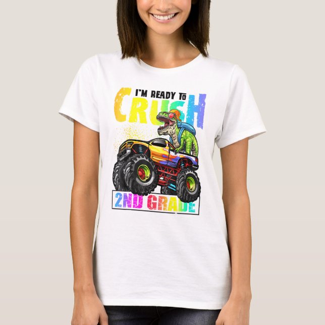 Chush 2:a Klass Dinosaur Monster Lastbil tillbaka  T Shirt (Framsida)