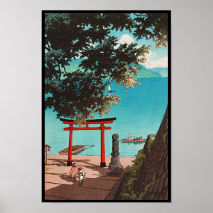 Chuzenji-templet vid Utagahama Beach Hasui Kawase Poster
