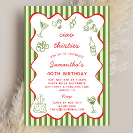 Ciao 30s Italian Pasta Dinner 40th Birthday Party  Inbjudningar