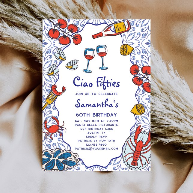 Ciao 50s Italian Seafood Wine Dinner 60th Birthday Inbjudningar (Skapare uppladdad)