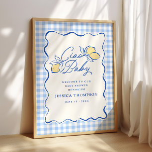 Ciao Baby Amalfi Citron Blå Gingham Barnkalas Poster