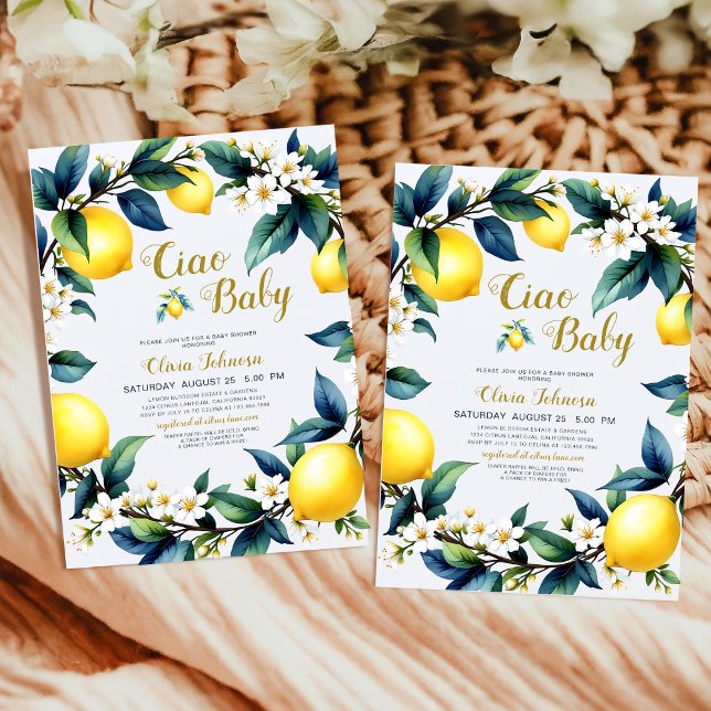 Ciao Baby Amalfi Citrus Lemon Wreath Baby Shower Inbjudningar (Skapare uppladdad)