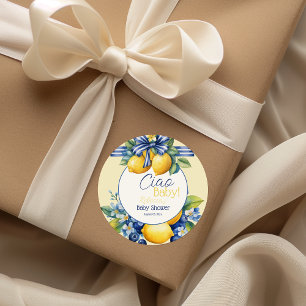 Ciao Baby blue Bow Tile Lemon Baby Shower Runt Klistermärke