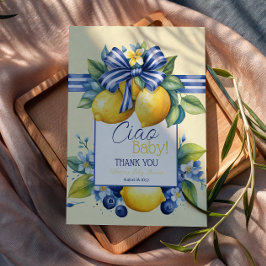 Ciao Baby Blue Bow Tile Lemon Baby Shower Tack Kort