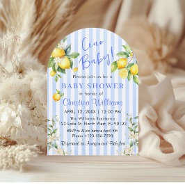 Ciao Baby Blue Citrus Lemon Baby Shower Invitation Inbjudningar