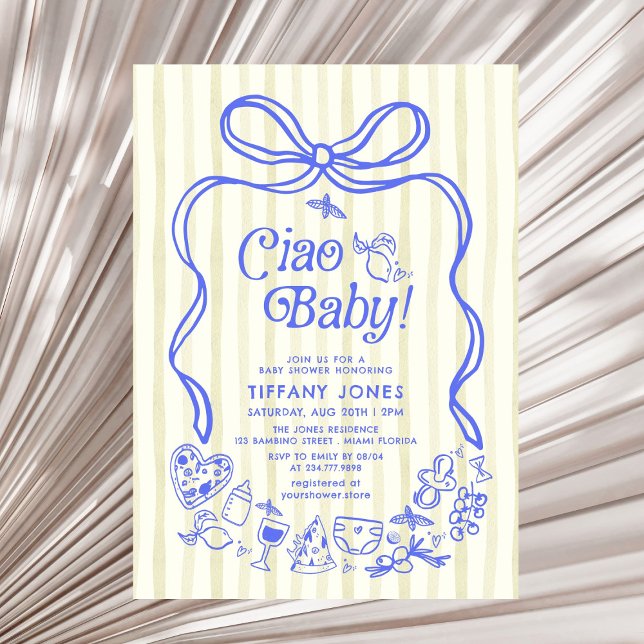 Ciao Baby blue Gult italienska Lemons Baby Shower  Inbjudningar (Skapare uppladdad)