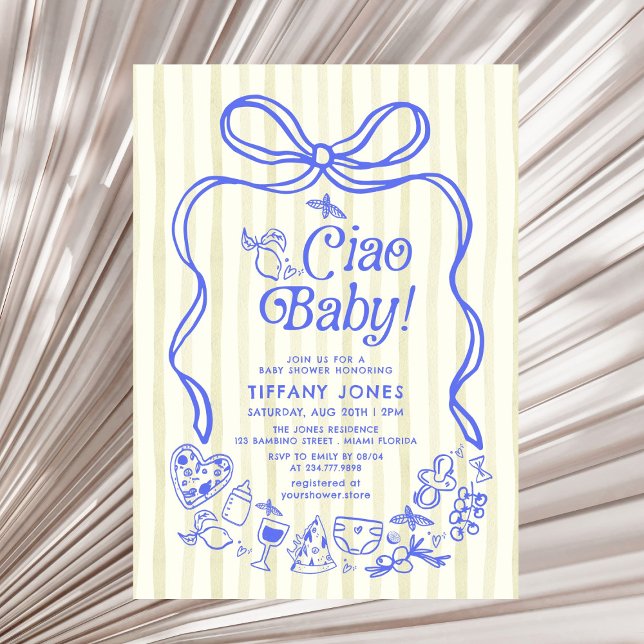 Ciao Baby blue Gult italienska Lemons Baby Shower  Inbjudningar (Skapare uppladdad)