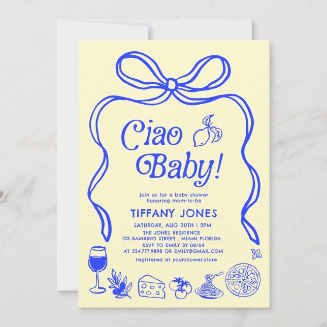 Ciao Baby blue Gult italienska Lemons Baby Shower Inbjudningar (Framsida)