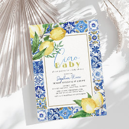 Ciao Baby Blue Tile Citrus Lemon Baby Shower Inbjudningar