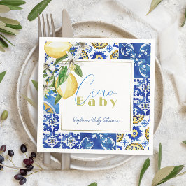 Ciao Baby Blue Tile Citrus Lemon Baby Shower Pappersservett