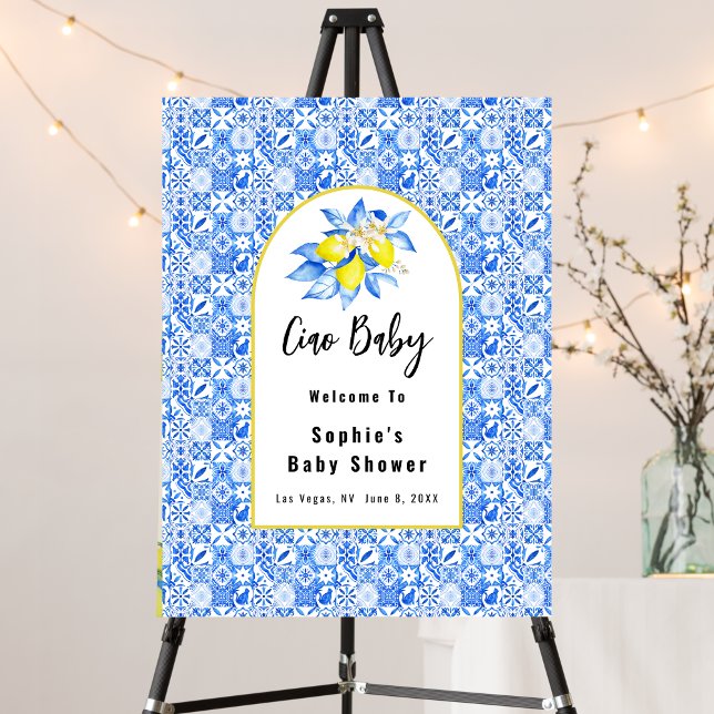 Ciao Baby, Blue Tiles And Lemons Baby Welcome Sign Poster (Skapare uppladdad)