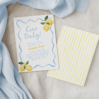 Ciao Baby Citroner, Italiensk Baby Shower Blå Gul Inbjudningar