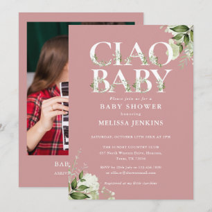 Ciao Baby Grönsaklighet Foto Dammt Rosa Babyfirand Inbjudningar