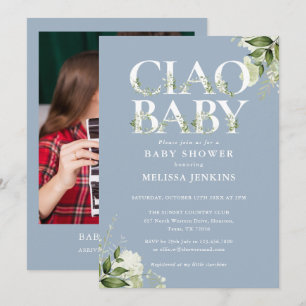 Ciao Baby Grönsaklighet Foto Dammtor Blå Babyfiran Inbjudningar