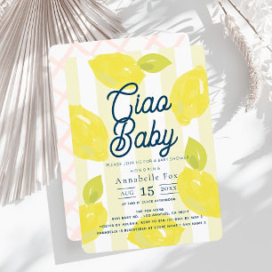 Ciao Baby Handmålad Lemonrosa Flick Bebis Shower Inbjudningar