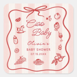Ciao Baby Italian Lemon Baby Shower Sticker Fyrkantigt Klistermärke