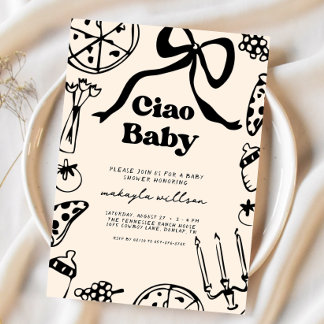 Ciao Baby Italian Pizza Hand Drawn Baby Shower Inbjudningar
