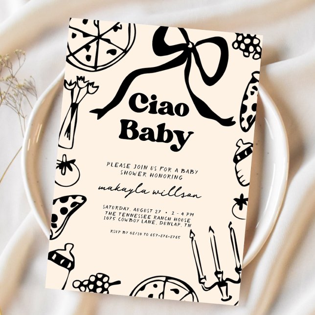 Ciao Baby Italian Pizza Hand Drawn Baby Shower Inbjudningar (Skapare uppladdad)