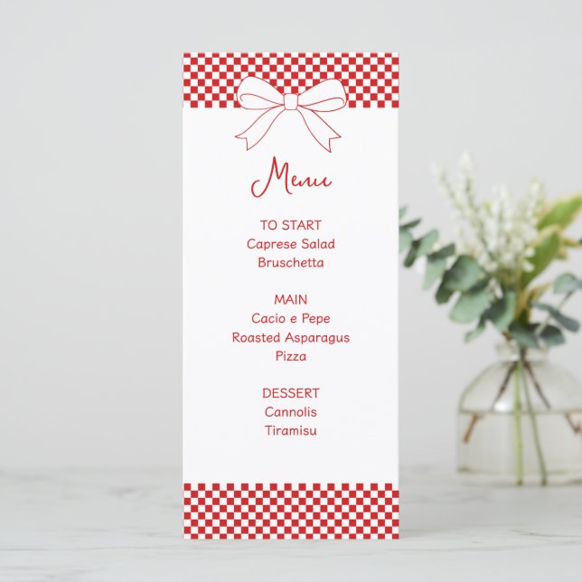Ciao Baby! Italian Red Bow Gingham Baby Shower  Meny (Stående Fram)