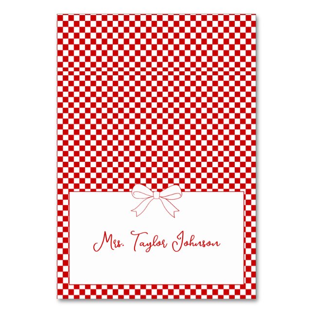 Ciao Baby! Italian Red Gingham Bow Place Card Bordsnummer (Framsidan)