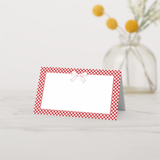 Ciao Baby! Italian Red Gingham White Bow Blank Placeringskort (Framsida)