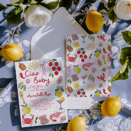 Ciao Baby Italiensk Baby Shower Rosa Röd Italiensk Inbjudningar
