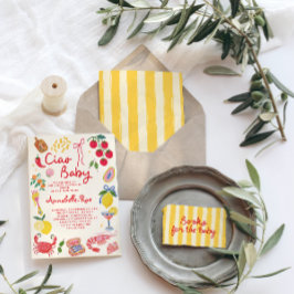 Ciao Baby Italiensk Baby Shower Rosa Röd Italiensk Inbjudningar